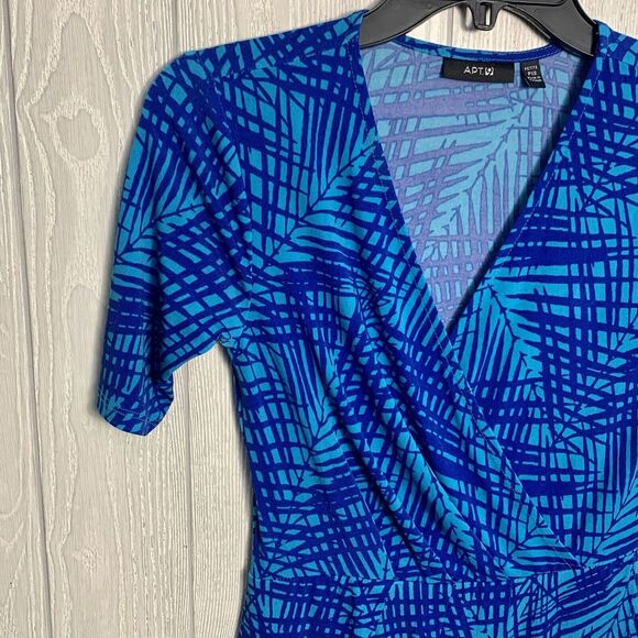 Apt 9 Blue Print Short Sleeve V-Neck Petite Dress Size PXS NWT - Picture 2 of 3